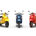 Three Classic Yellow Blue and Red Motorcycles in Vintage Design