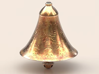 Golden Bell Shaped Decorative Ornament Set With Carved Patterns Intricate Details For Home Decor 3d model