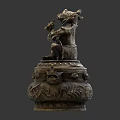 Traditional Brass Decorative Ornament Set With Mythical Beast Figurine And Intricate Carvings