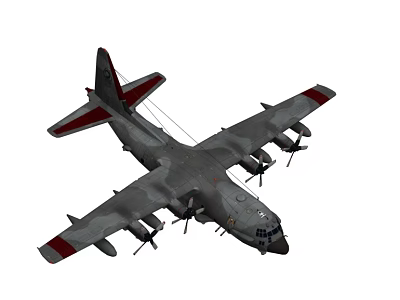 Fighter Jet With Camouflage Gray Body Four Propellers And Red White Wing Stripes 3d model