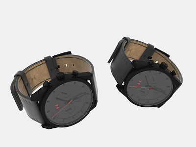 Two Modern Watches With Leather Strap Black Dial And Red Accent Design 3d model