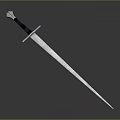 Traditional Medieval Sword With Engraved Blade Black Hilt And Metal Guard On Dark Background