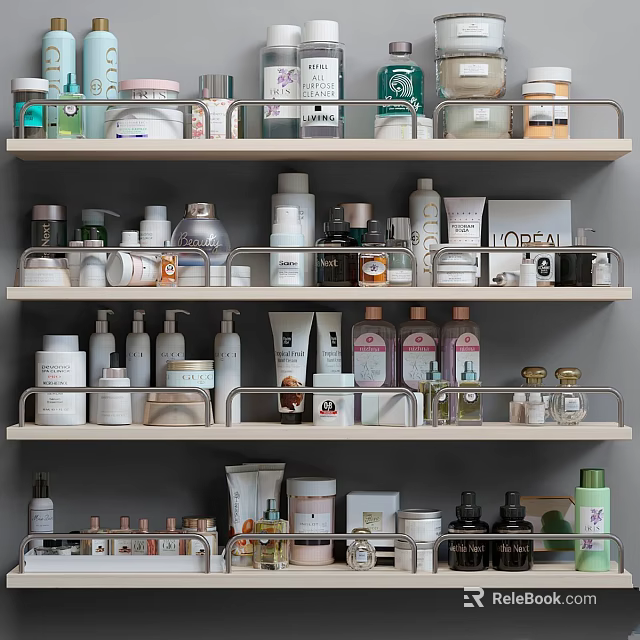Various Home Laundry and Daily Use Products Displayed on Organized Shelves 3d model 