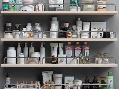 Various Home Laundry and Daily Use Products Displayed on Organized Shelves 3d model