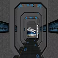 Space Themed Bar Corridor With Astronaut Mural Screens And Modern Lighting Decor