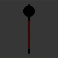 Two Black Spherical Top Red Pole Objects with Reflective Surface on Dark Background