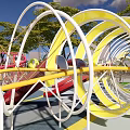 Outdoor Playground Equipment With Colorful Climbing Nets Slides Green Lawn And Trees For Children