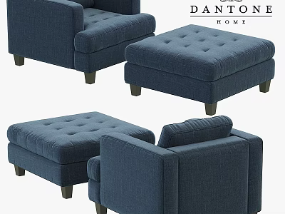 Navy Blue Tufted Accent Chair with Ottoman Upholstered Lounge Seating for Modern Home Interiors 3d model