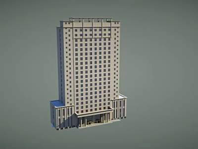 Tall Office Building With Modern Exterior Design Numerous Windows And Columned Base 3d model