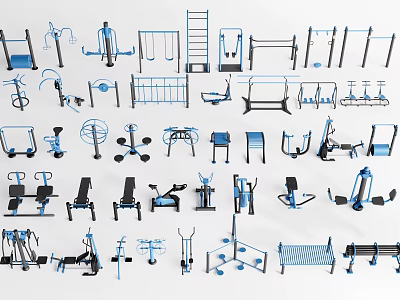 Various Kinds of Fitness Equipment for Home and Gym Training Workouts 3d model