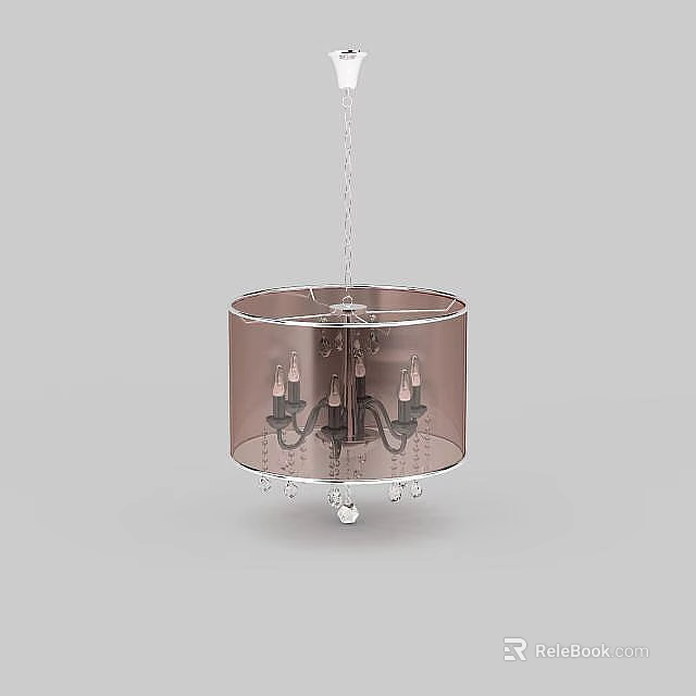 Elegant Restaurant Chandelier With Round Fabric Shade Candle Style Bulbs And Crystal Accents 3d model 