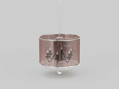 Elegant Restaurant Chandelier With Round Fabric Shade Candle Style Bulbs And Crystal Accents 3d model