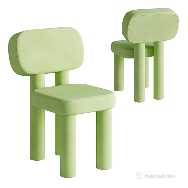 Light Green Children's Chairs With Round Design And Cylindrical Padded Legs 3d model 