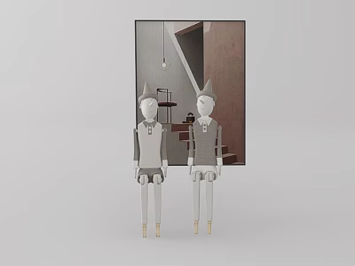 Two Horned Decorative Figurine Set With Background Painting And Staircase 3d model