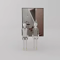 Two Horned Decorative Figurine Set With Background Painting And Staircase