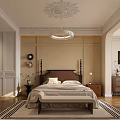 Elegant Bedroom Interior Design With Paneled Walls Decorative Ceiling Wooden Flooring And Area Rug