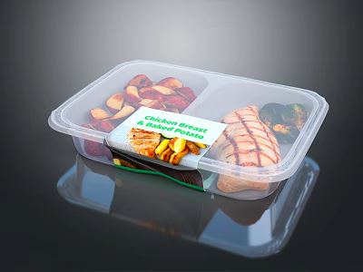 Healthy Grilled Chicken Breast with Fresh Vegetables in Clear Plastic Meal Container 3d model
