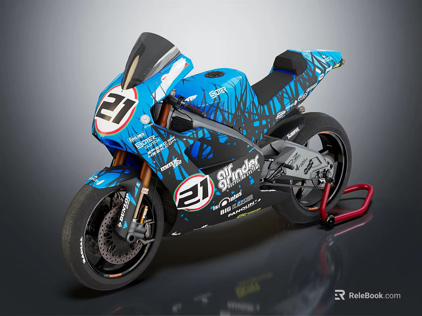 Blue Racing Motorcycle With 21 Number Shoei Logo And Black Graphics 3d model 