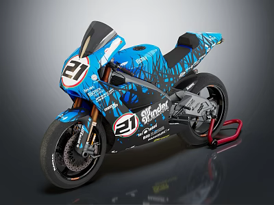 Blue Racing Motorcycle With 21 Number Shoei Logo And Black Graphics 3d model