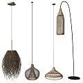 Modern Woven Pendant Lights Collection with Various Natural Design Styles 3d model