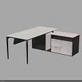 Sleek Modern Office Desk Featuring White Tabletop Black Metal Legs And Drawer Cabinet