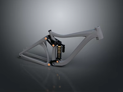 Gray Bicycle Frame With Suspension System Black Components And Metal Springs 3d model