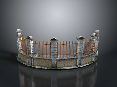 Circular Architectural Fence Structure With Stone Pillars And Iron Railings 3d model