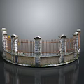 Circular Architectural Fence Structure With Stone Pillars And Iron Railings