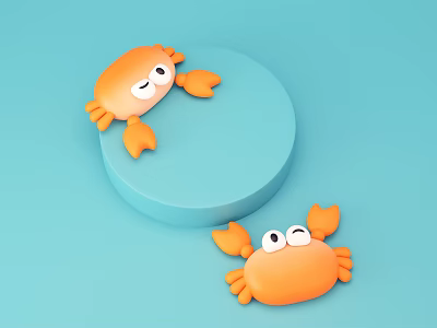 Two Orange Cartoon Crabs on Blue Circular Platform and Light Blue Background 3d model Two Orange Cartoon Crabs on Blue Circular Platform and Light Blue Background 3d model