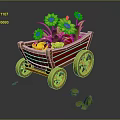 Yellow Sunflowers in Red Wooden Cart with Green Leaves Orange Wheels and Scattered Leaves Reflection