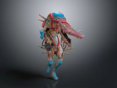 Vibrant Sci Fi Fantasy Creature With Mechanical Appendages And Sharp Teeth 3d model