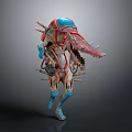 Vibrant Sci Fi Fantasy Creature With Mechanical Appendages And Sharp Teeth