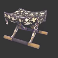 Decorative Stool With Floral Pattern Upholstered Seat And Wooden Crossed Support Legs