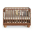 Solid Wooden Baby Crib With Rail Design Soft Mattress And Rolling Wheels