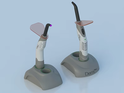 Two Professional Denjoy Dental Curing Lights With Base Stands Medical Equipment 3d model
