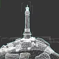 Tall Stone Lighthouse Structure With Surrounding Rocks On Sandy Ground