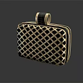 Stylish Black And Gold Clutch Bag With Grid Pattern And Black Ring Handle