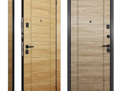 Modern Wooden Flush Doors With Wood Grain Design Black Frame And Handles 3d model