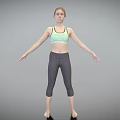 Woman Standing Barefoot with Arms Outstretched in Light Green Sports Bra and Dark Gray Leggings 3d model