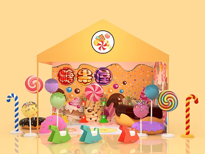 Candy House Tent Display With Colorful Lollipops Donuts And Sweet Decorations 3d model
