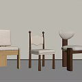 Three Modern Dining Chairs With Wooden Frames And Upholstered Seats 3d model