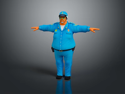 Cartoon Style Police Officer Game Character in Blue Uniform with Arms Outstretched Pose 3d model