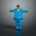 Cartoon Style Police Officer Game Character in Blue Uniform with Arms Outstretched Pose