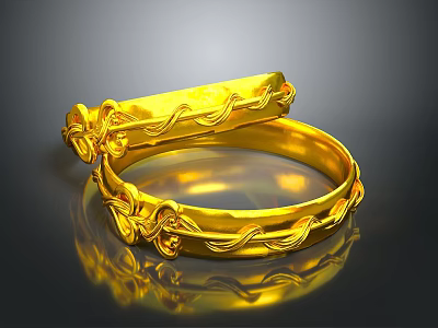 Elegant Golden Bracelets With Intricate Floral Patterns And Shiny Finish 3d model