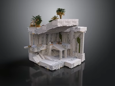 Modern Stone Architecture With Palm Trees On Top And Interior Room Design 3d model