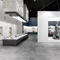 Modern Cultural Center Exhibition Space With Display Stands And Wall Decorative Patterns