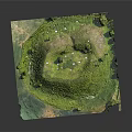 Green Grass And Plants Covered Mound With Surrounding Trees In Miniature Landscape