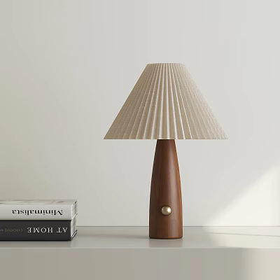 Modern Wooden Table Lamp With Pleated Beige Shade And Gold Accent 3d model