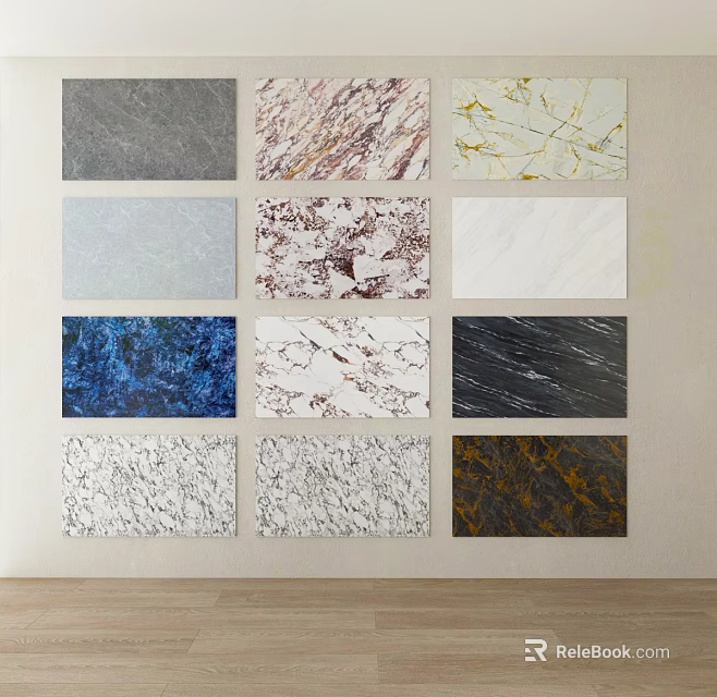Assorted Textured Decorative Pieces Collection Showcasing Diverse Patterns On Wall 3d model