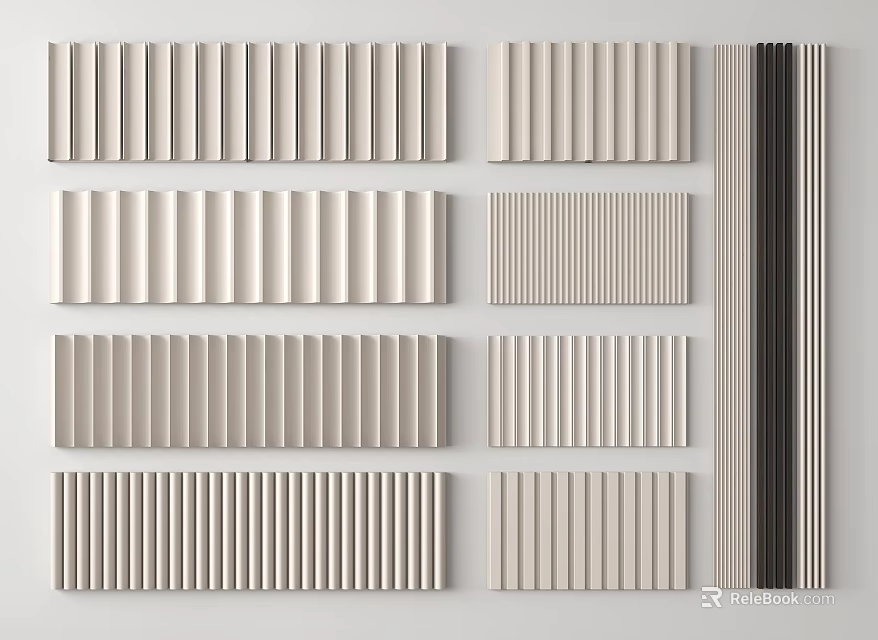 Stylish Striped Wall Panels In Various Designs And Neutral Colors For Home Decor 3d model 
